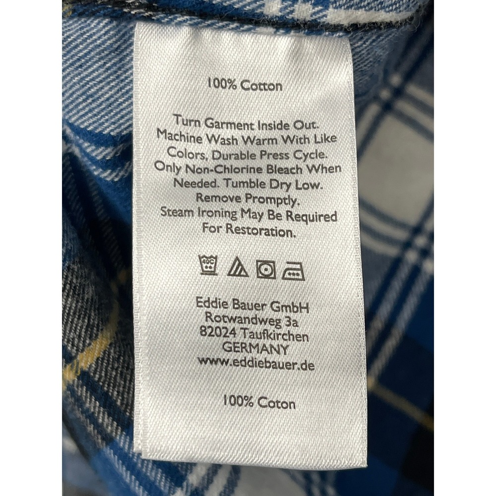 Eddie Bauer Field Flannel Shirt Mens M 100% Cotton Blue Plaid Button Down Soft - Picture 9 of 10